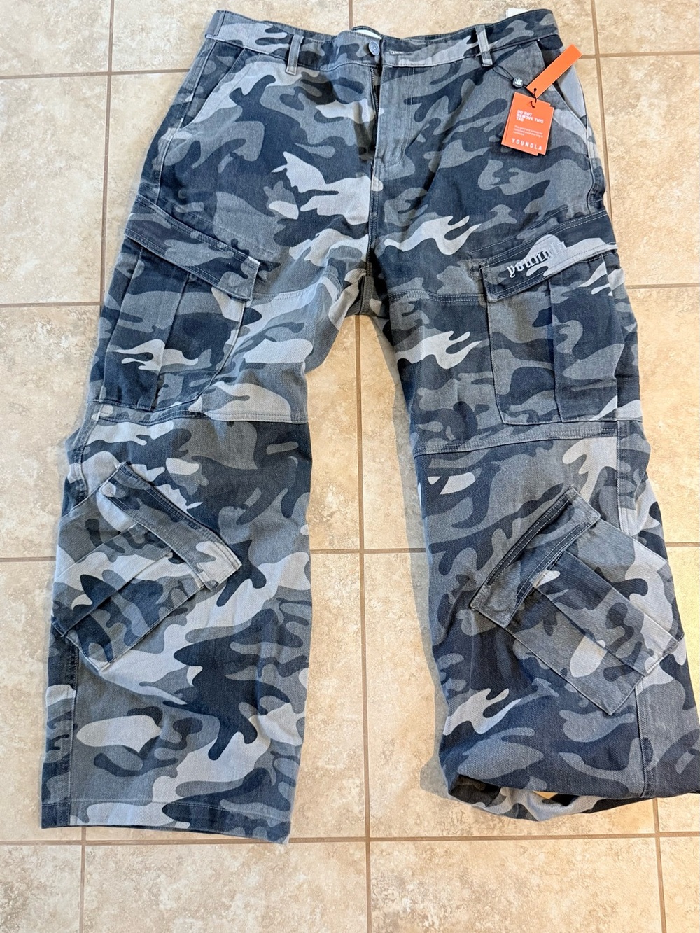 YoungLA Men's Camouflage Cargo Pants - Black & Gray size XXL NWT